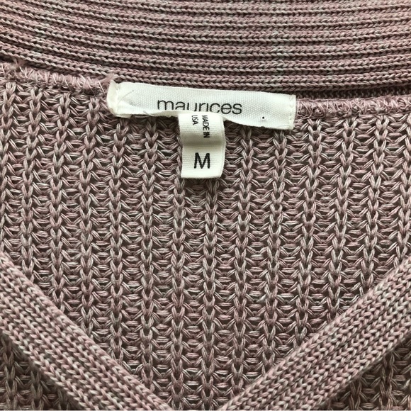 Maurices W S M Rose Pink Knit V-Neck High/Low Hem Sweater with Dropped Shoulders - Picture 4 of 7